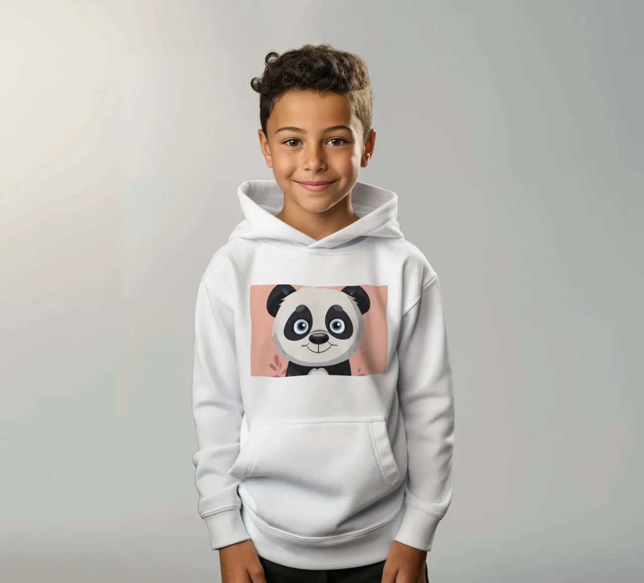 Panda sorridente con caratteristiche morbide felpa bambino con cappuccio da DesignDoodle