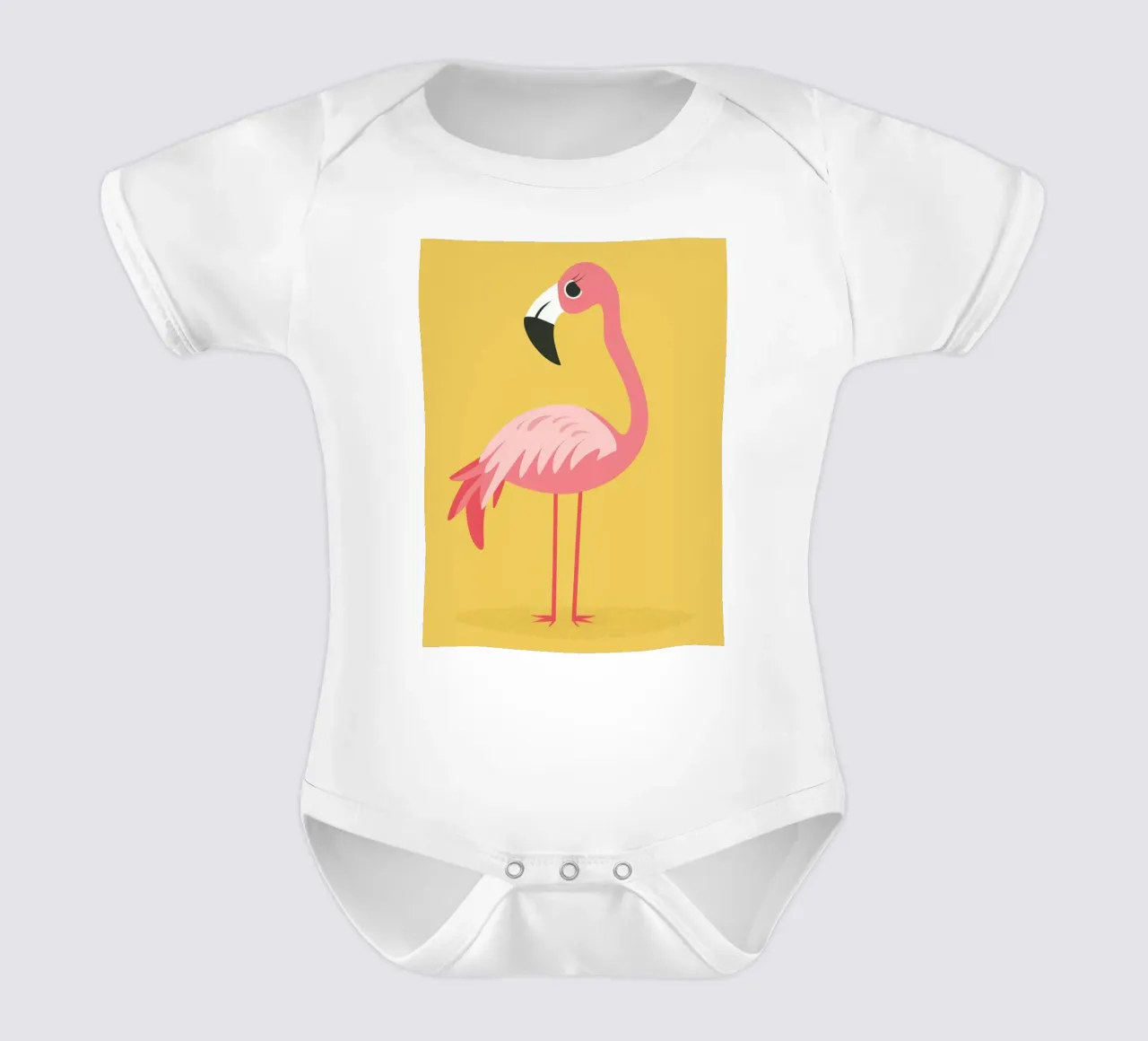 Elegant Flamingo in Soft Pink short-sleeve baby romper by DesignDoodle