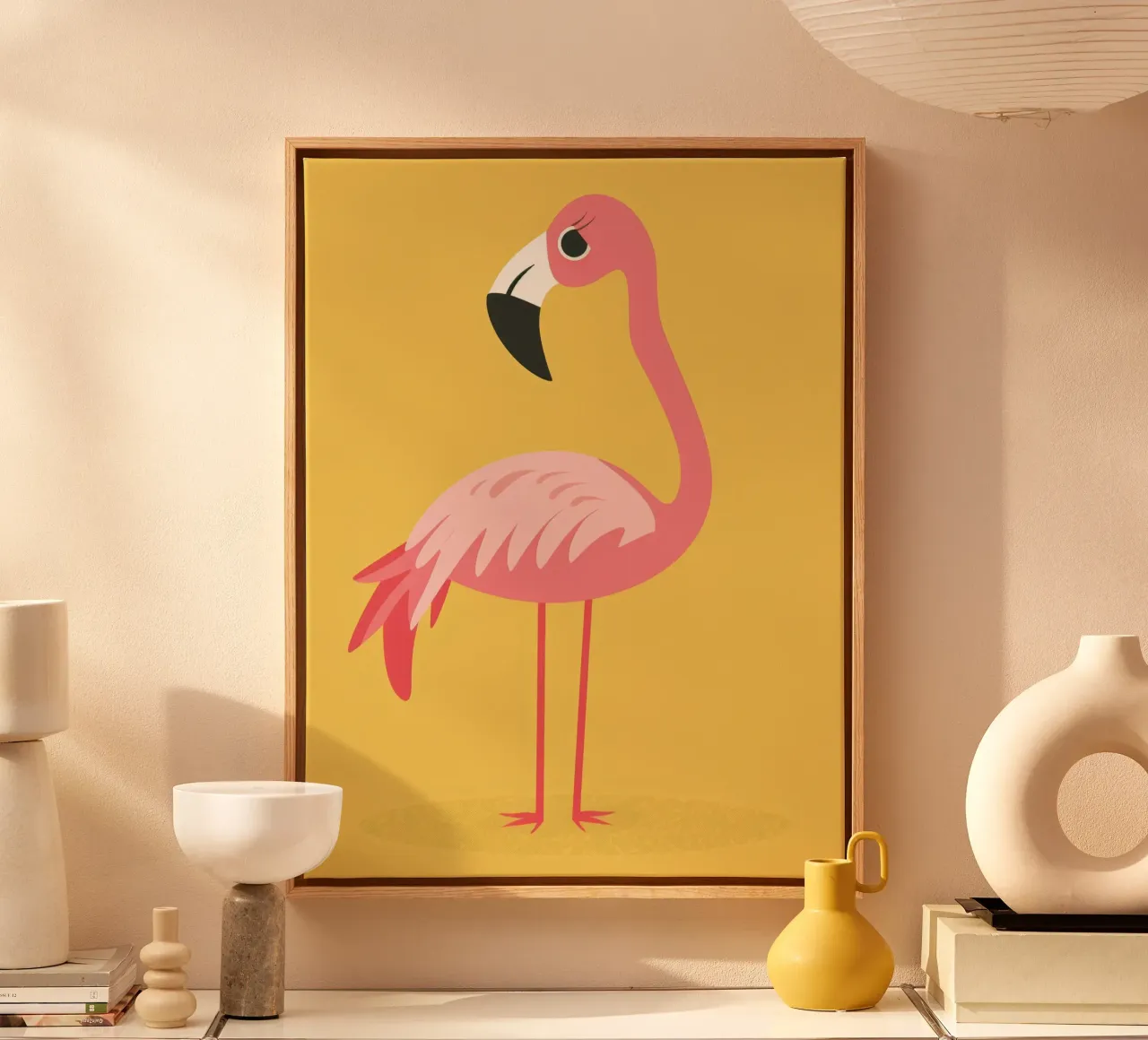 Elegant Flamingo in Soft Pink canvas by DesignDoodle