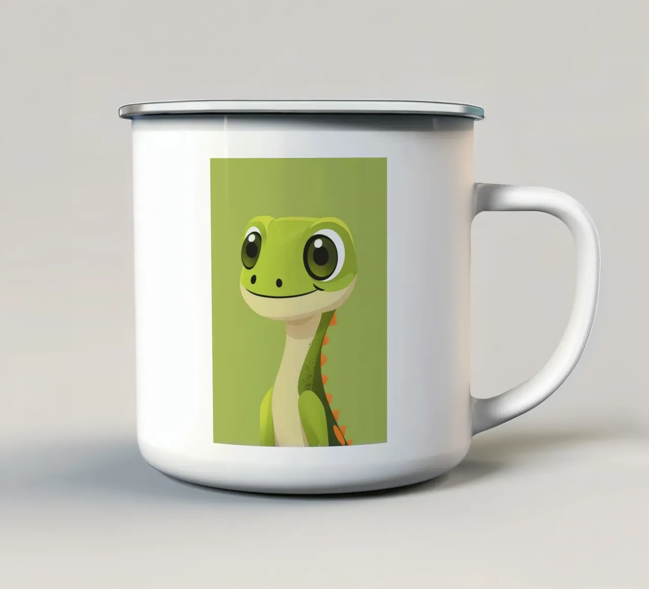 Geco amichevole con occhi grandi e colori brillanti tazza in smalto da DesignDoodle