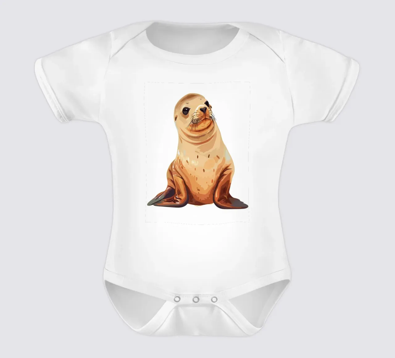 Neugieriges Kalifornisches Seelöwenbaby Kurzarm Babybody von DesignDoodle