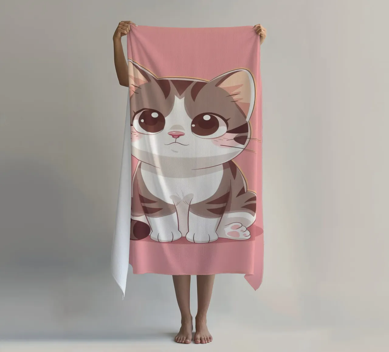 Charming American Curl Cat with Curled Ears beach towel by DesignDoodle
