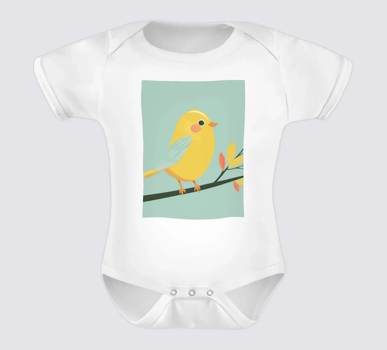 Sunny Canary on Branch with Vibrant Feathers short-sleeve baby romper by DesignDoodle