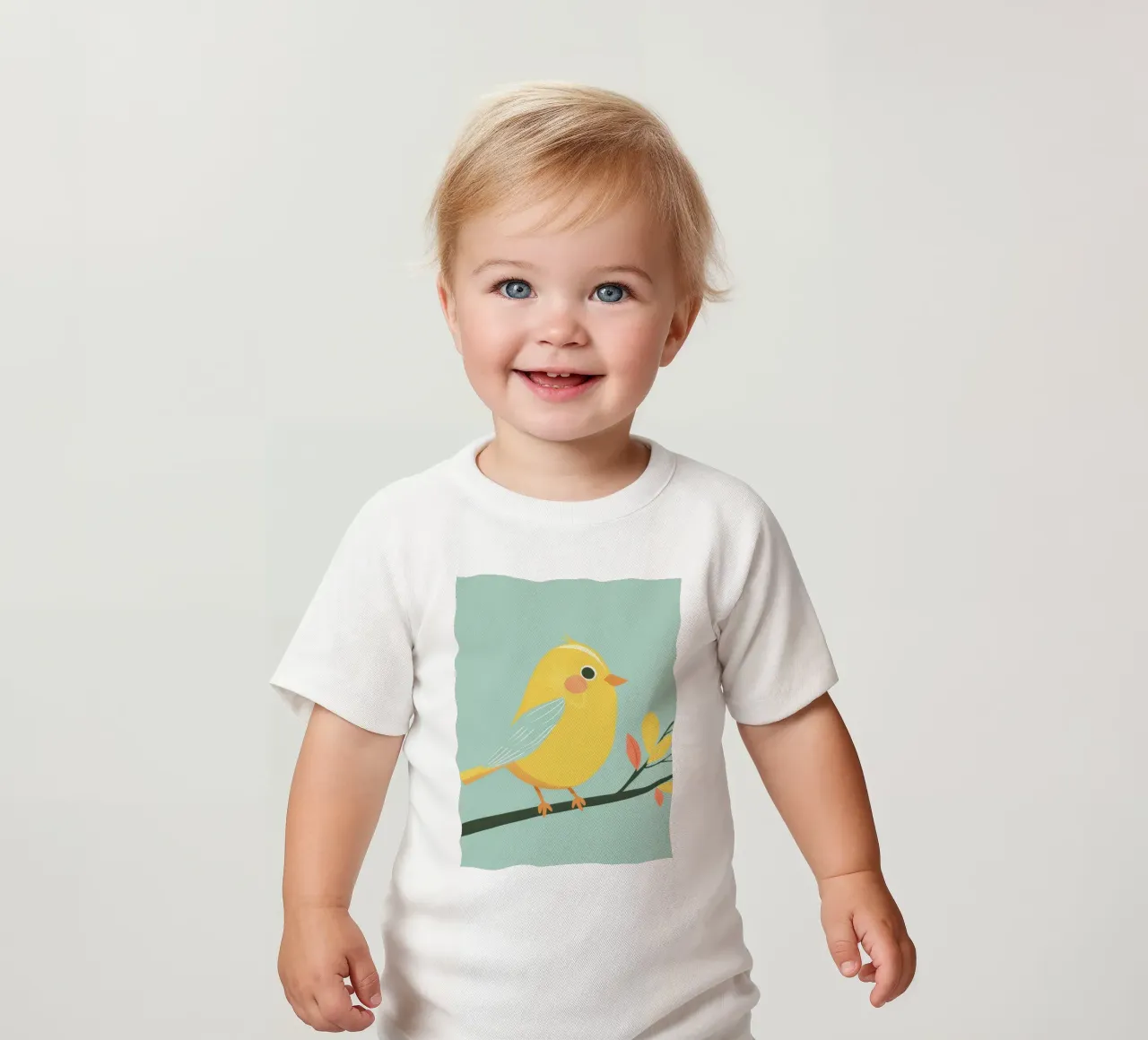 Sonniger Kanarienvogel auf Zweig mit buntem Gefieder Baby T-Shirt von DesignDoodle
