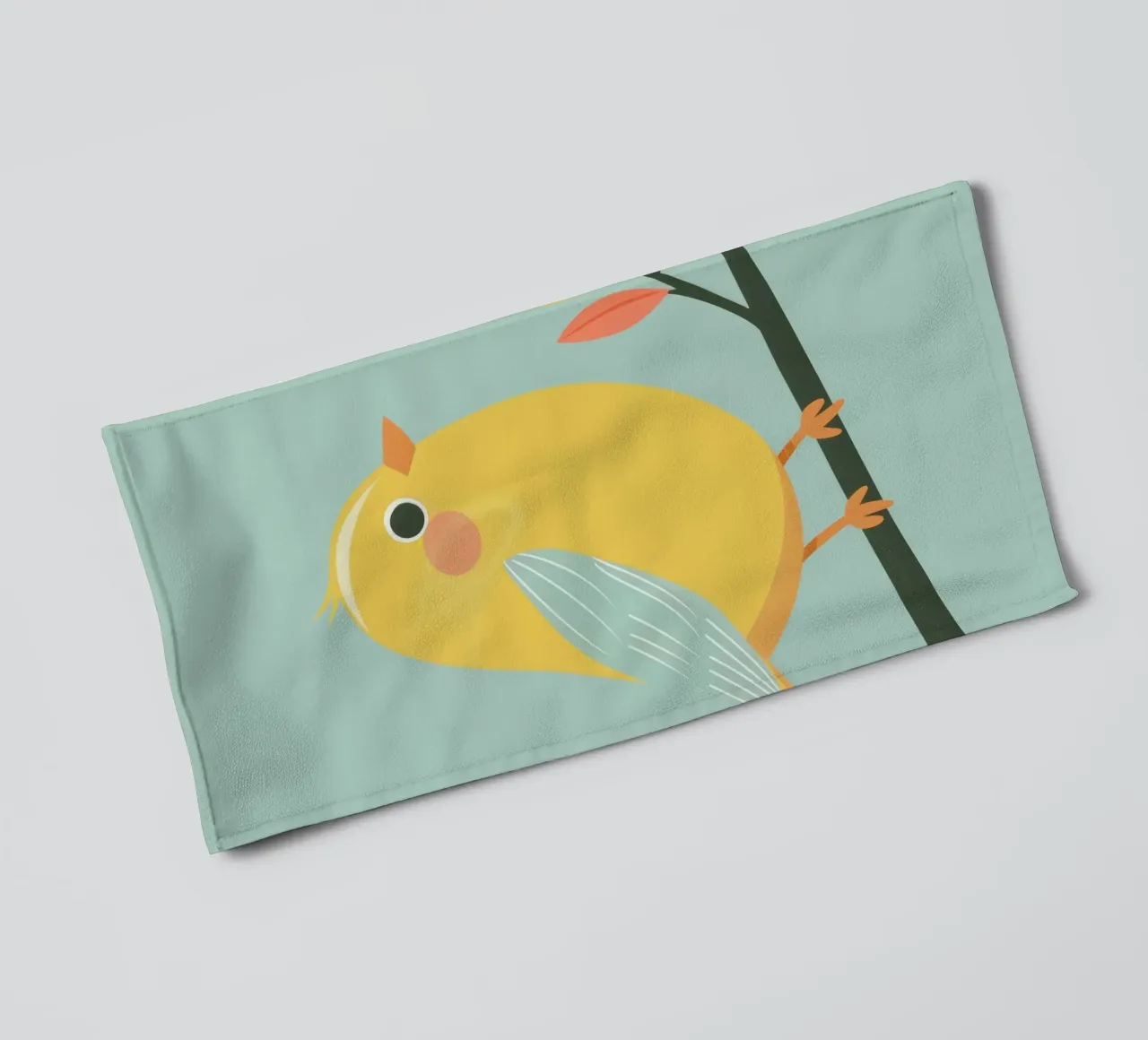 Sunny Canary on Branch with Vibrant Feathers towel by DesignDoodle