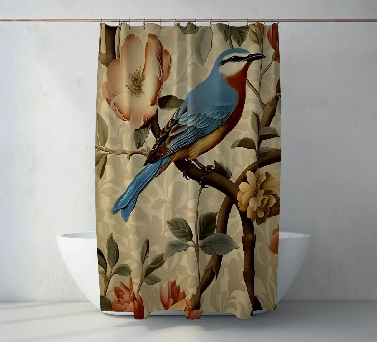 Uccello blu floreale botanico tenda da doccia da Turner Kyle