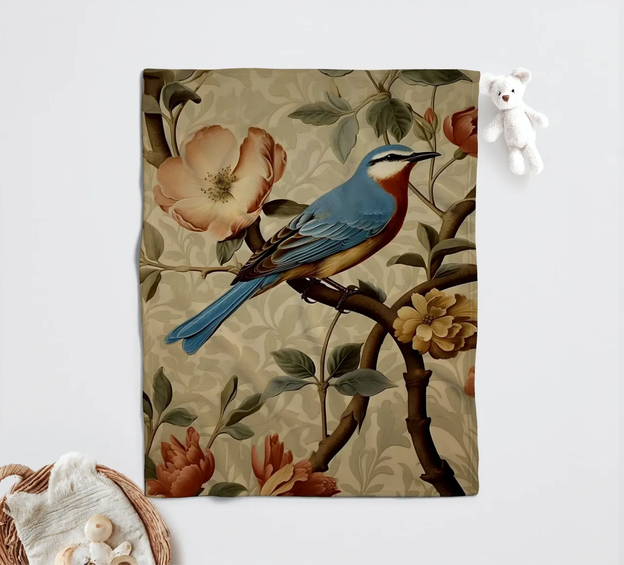 Uccello blu floreale botanico coperta in pile da Turner Kyle
