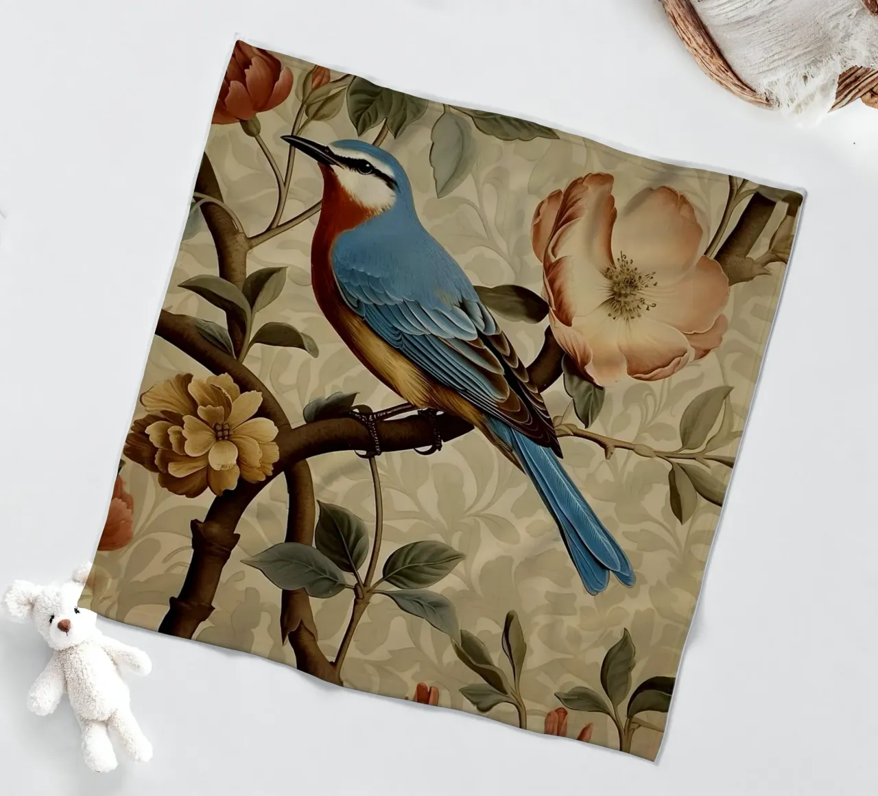 Uccello blu floreale botanico coperta in pile da Turner Kyle