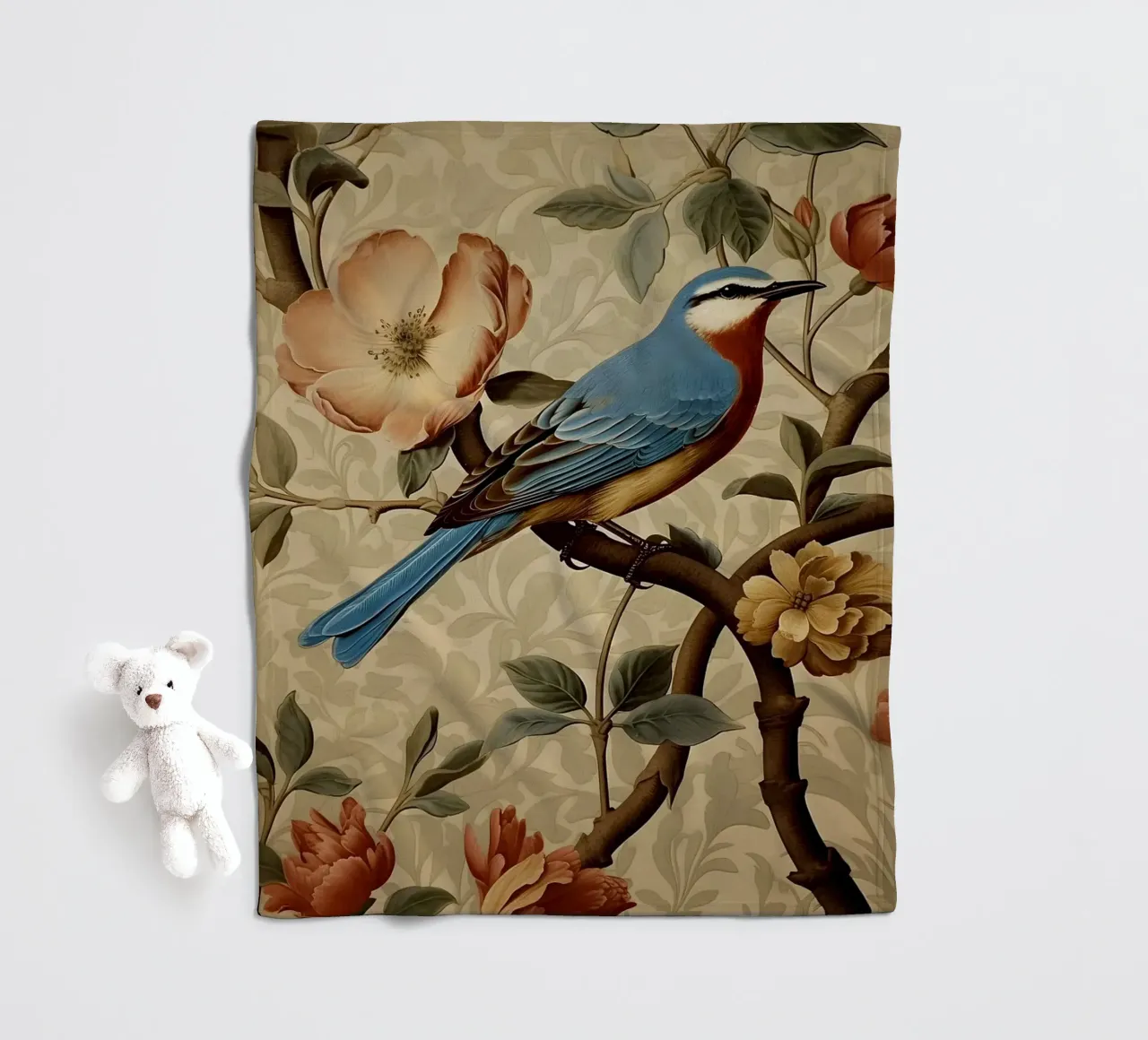 Uccello blu floreale botanico coperta in pile da Turner Kyle