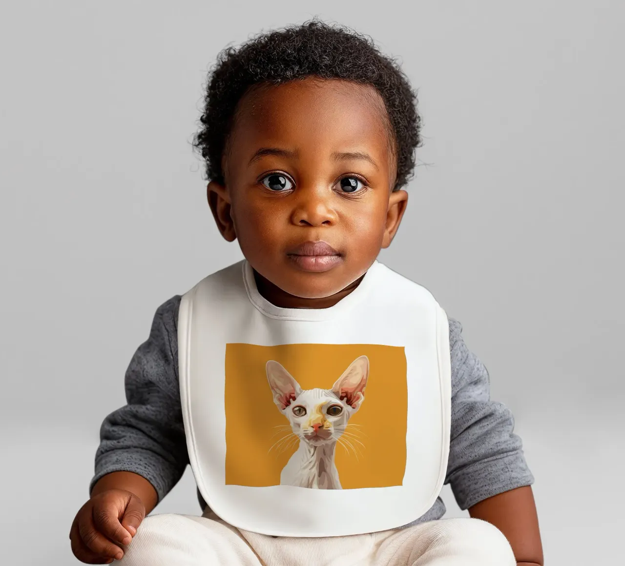 Gatto orientale a pelo corto con occhi espressivi su un'immagine audace bavaglino da DesignDoodle