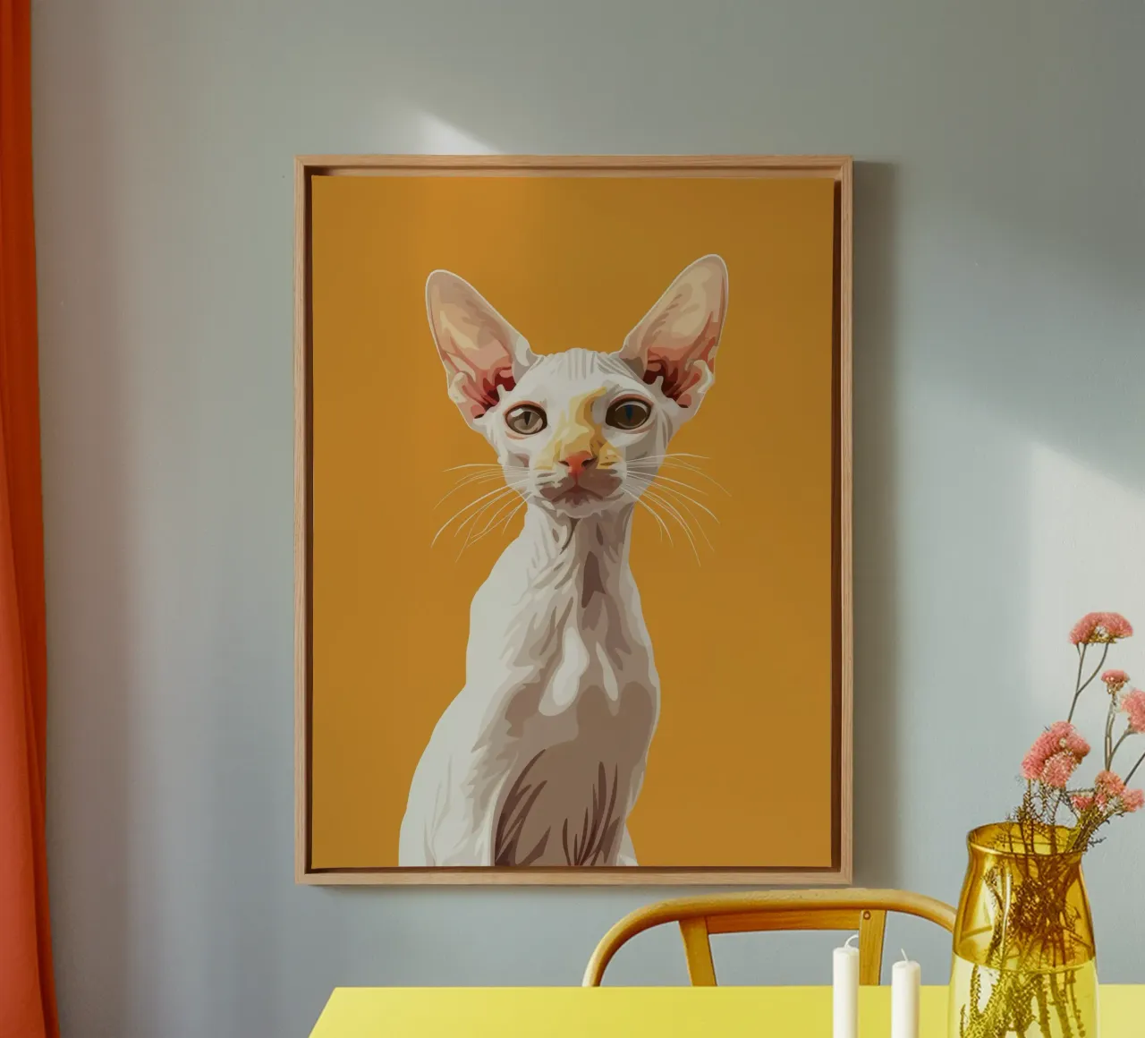 Gatto orientale a pelo corto con occhi espressivi su un'immagine audace tela con Cornice a cassetta da DesignDoodle