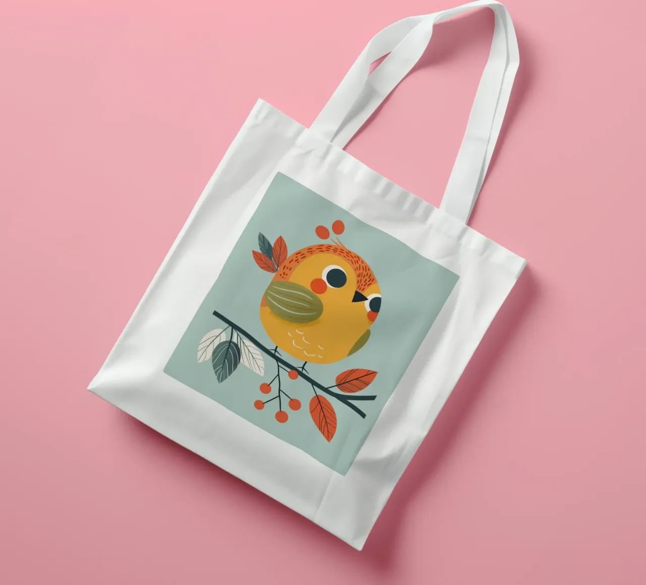 Pettirosso colorato e giocoso appollaiato su un ramo con l'autunno borsa in juta da DesignDoodle