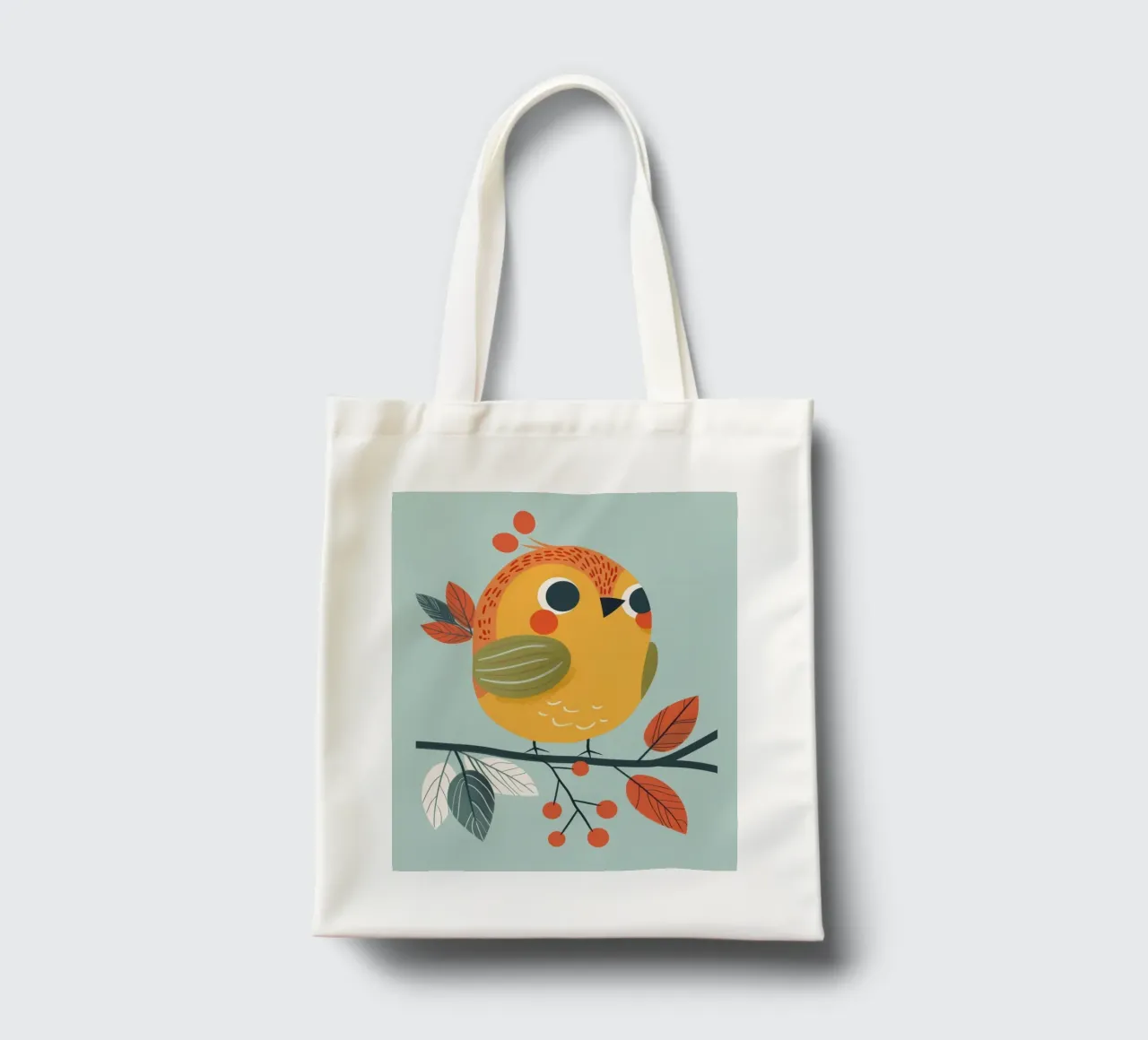 Pettirosso colorato e giocoso appollaiato su un ramo con l'autunno borsa in juta da DesignDoodle