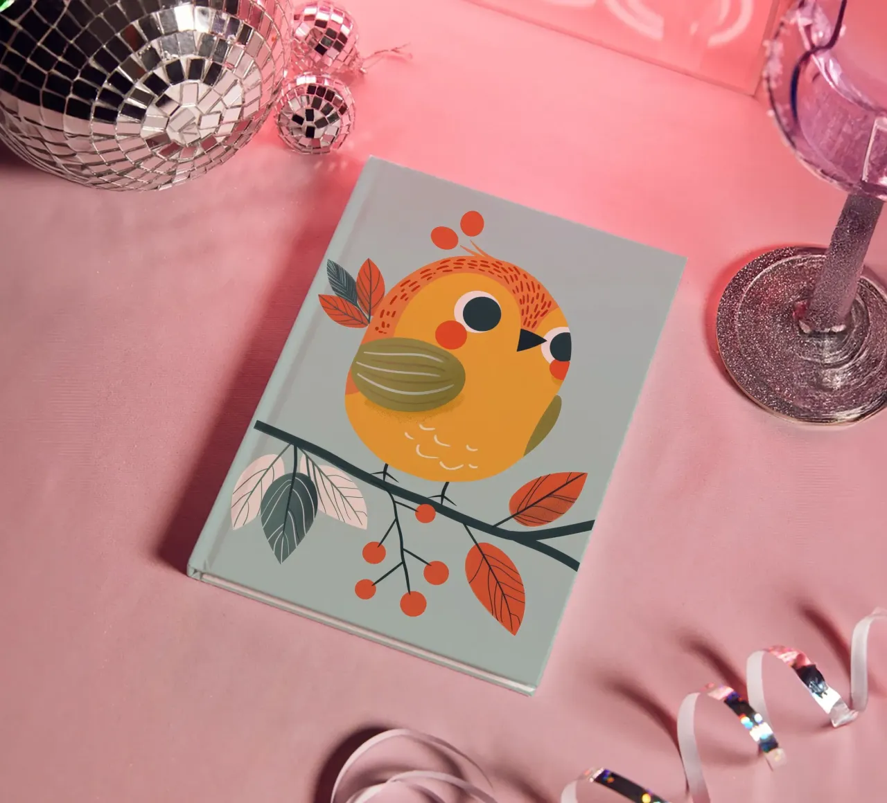 Colorful and Playful Robin Perched on a Branch with Autumn notebook by DesignDoodle