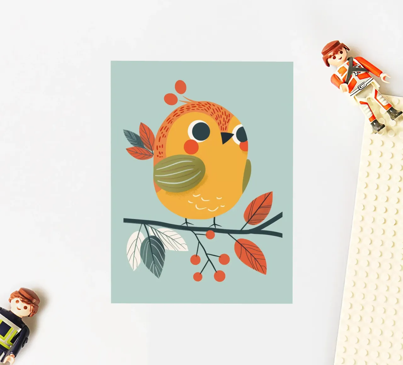Colorful and Playful Robin Perched on a Branch with Autumn sticker by DesignDoodle