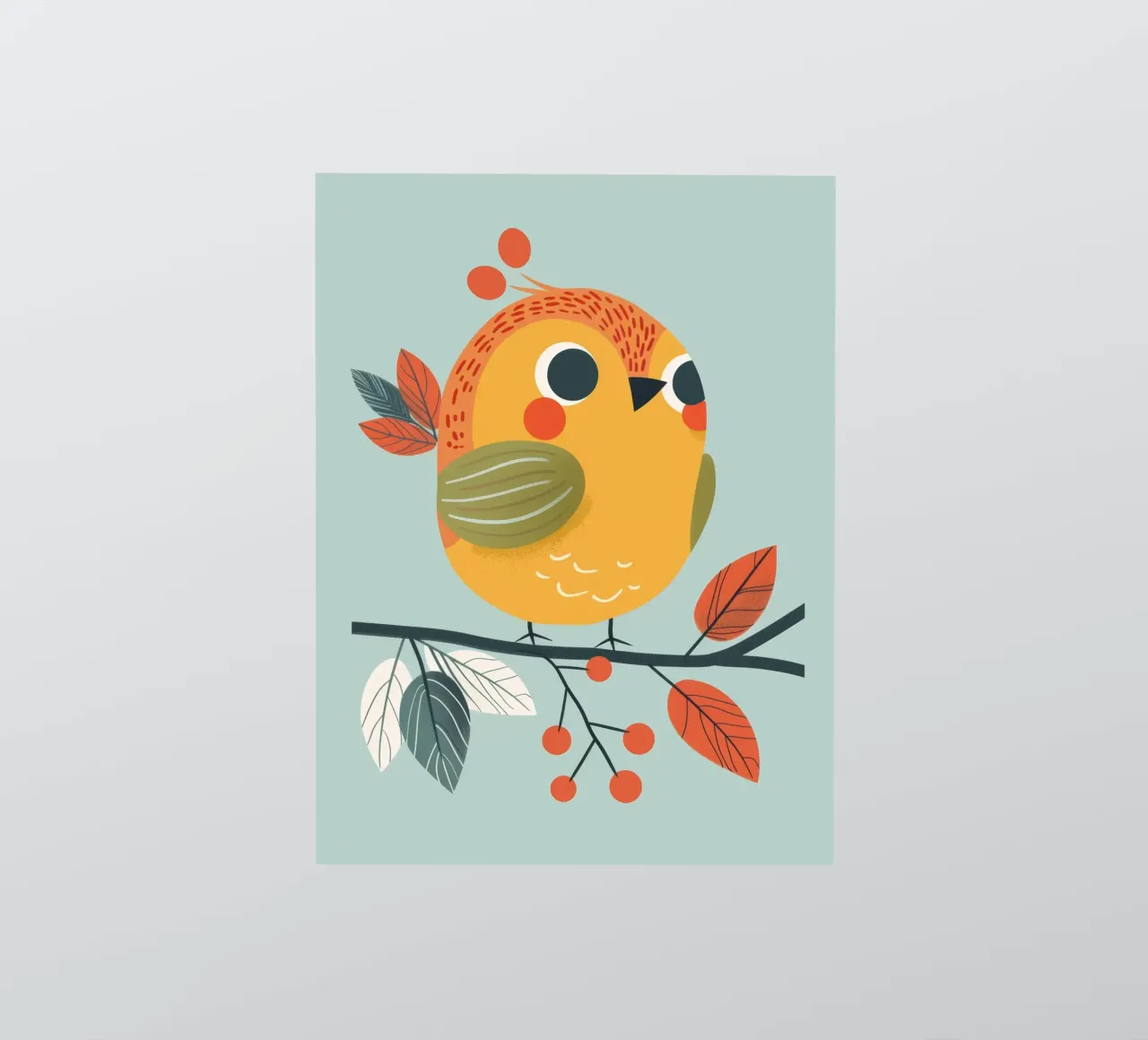 Colorful and Playful Robin Perched on a Branch with Autumn sticker by DesignDoodle