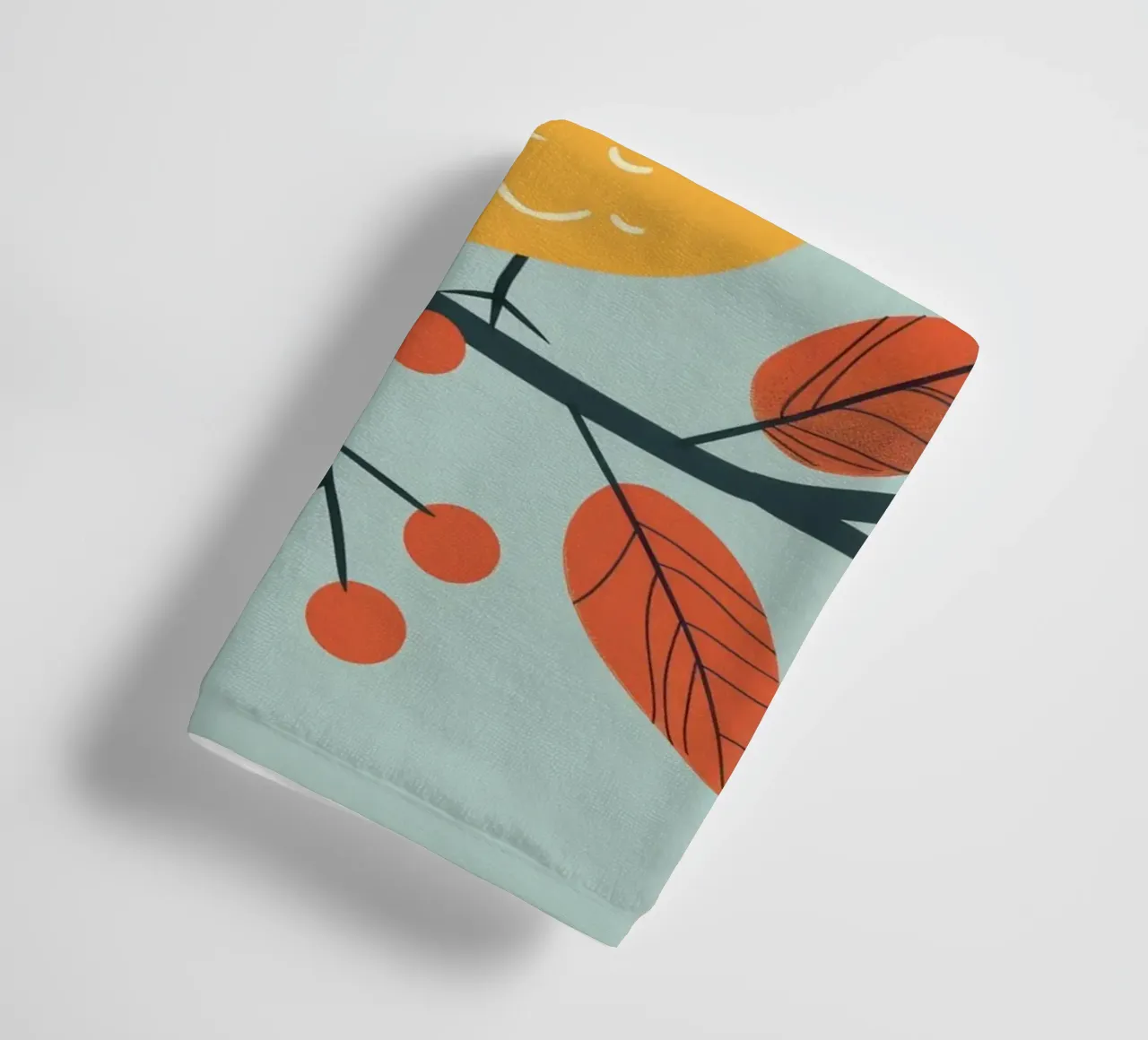 Colorful and Playful Robin Perched on a Branch with Autumn towel by DesignDoodle