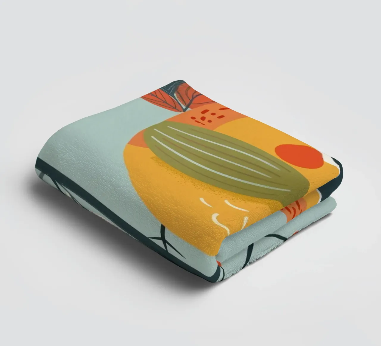 Colorful and Playful Robin Perched on a Branch with Autumn towel by DesignDoodle