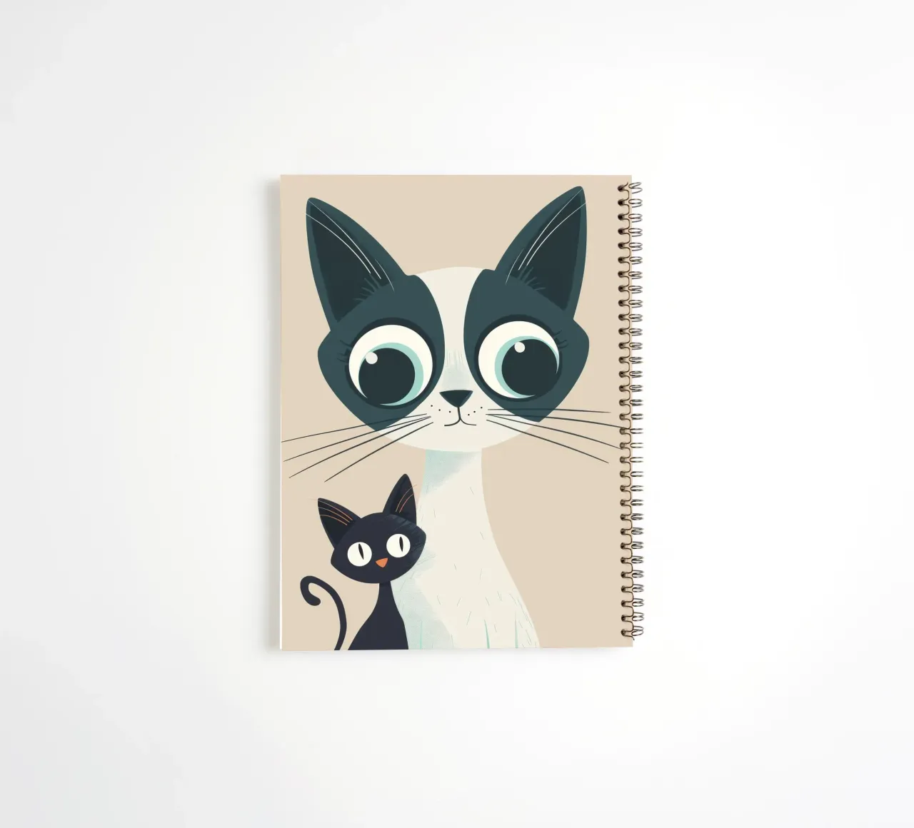 Stylized Siamese Cats with Large Eyes and Playful Expression spiral notebook by DesignDoodle