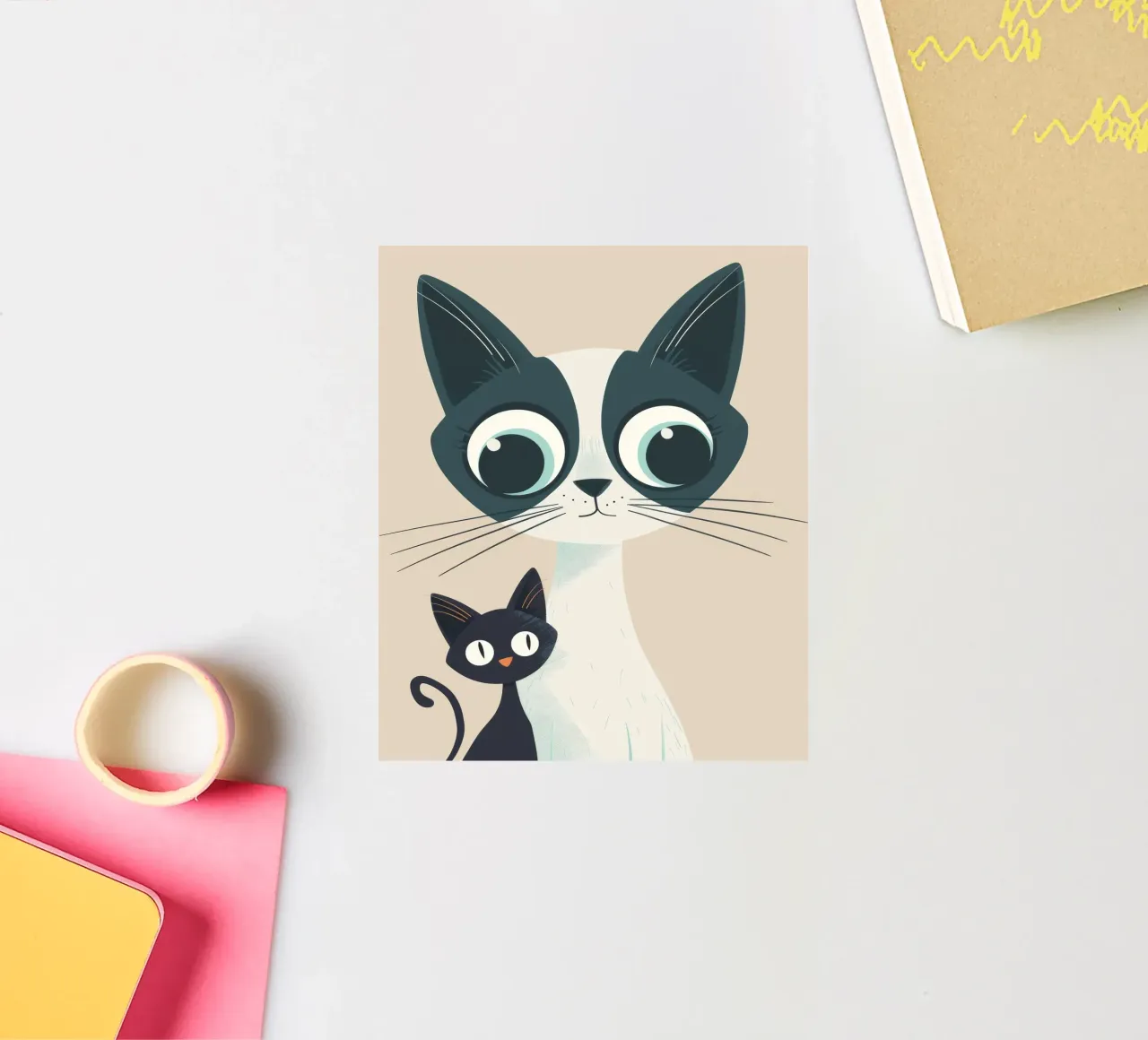 Stylized Siamese Cats with Large Eyes and Playful Expression sticker by DesignDoodle