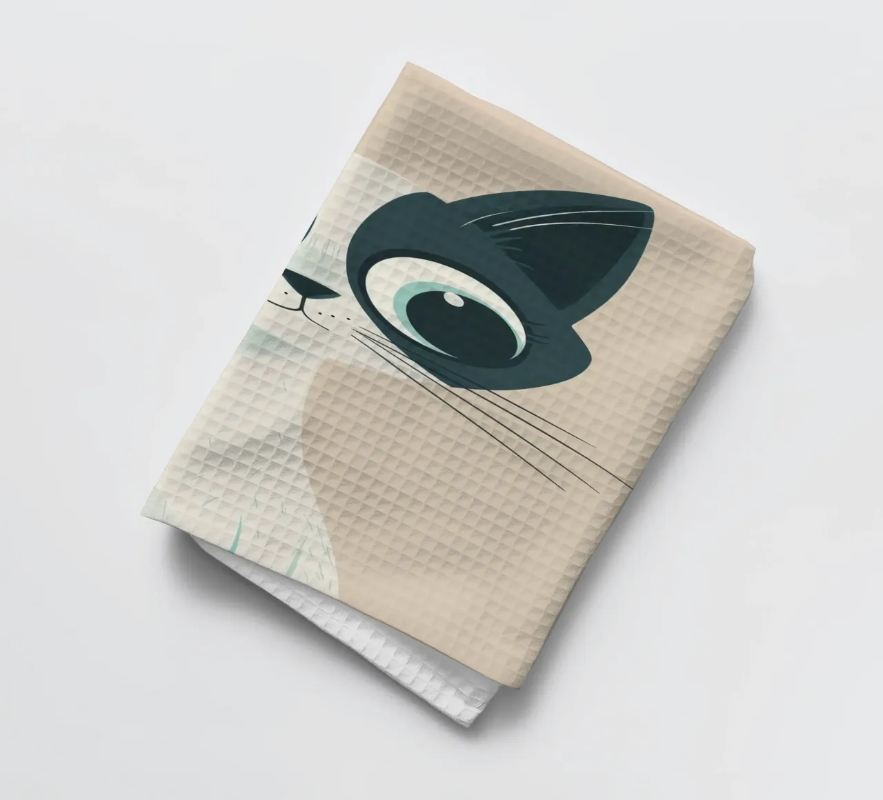 Stylized Siamese Cats with Large Eyes and Playful Expression tea towel by DesignDoodle