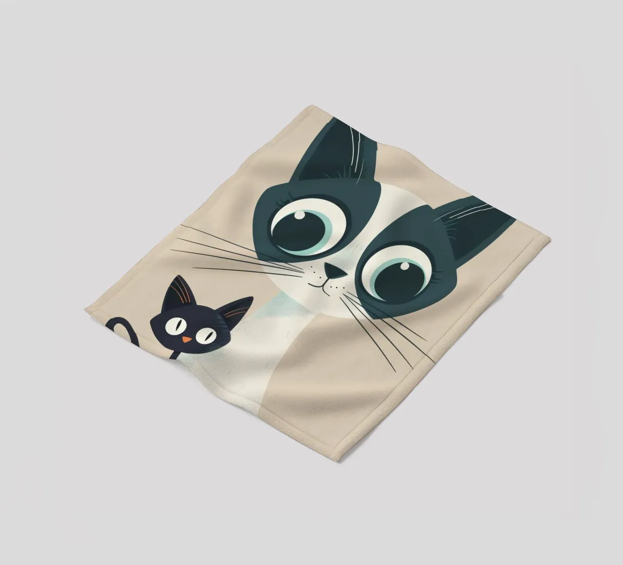 Stylized Siamese Cats with Large Eyes and Playful Expression fleece blanket by DesignDoodle
