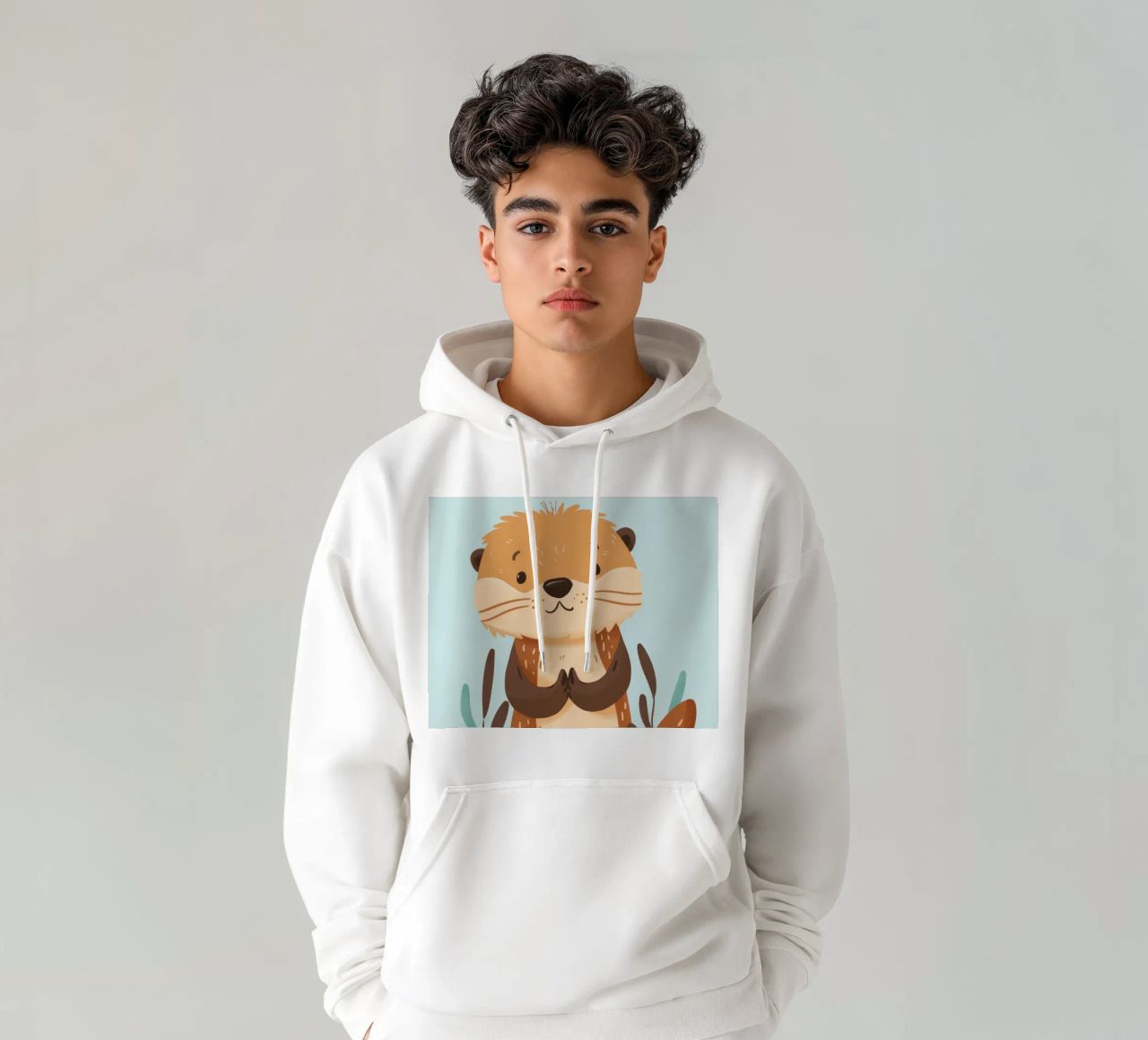 Cucciolo di lontra marina seduto con calma sulla spiaggia felpa con cappuccio da DesignDoodle