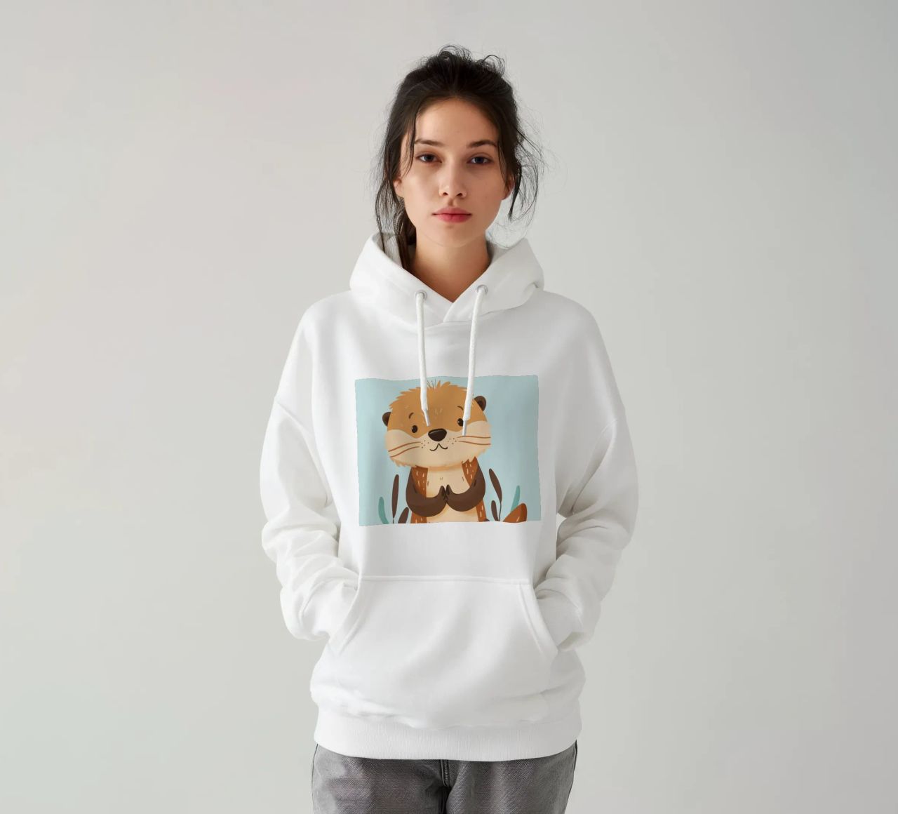 Cucciolo di lontra marina seduto con calma sulla spiaggia felpa con cappuccio da DesignDoodle