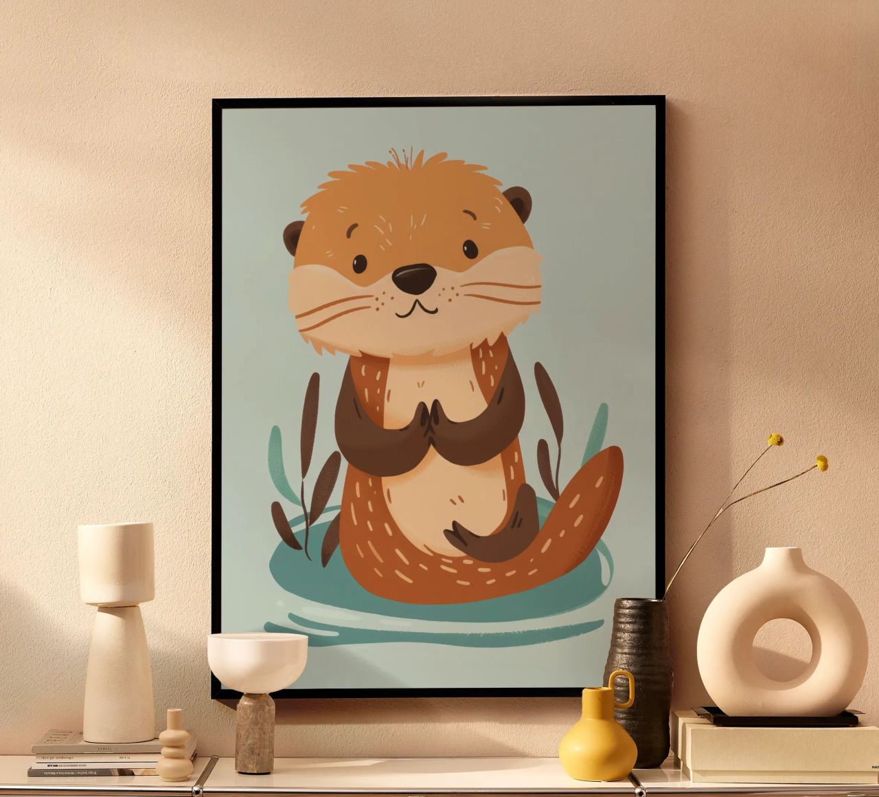 Cucciolo di lontra marina seduto con calma sulla spiaggia poster da DesignDoodle