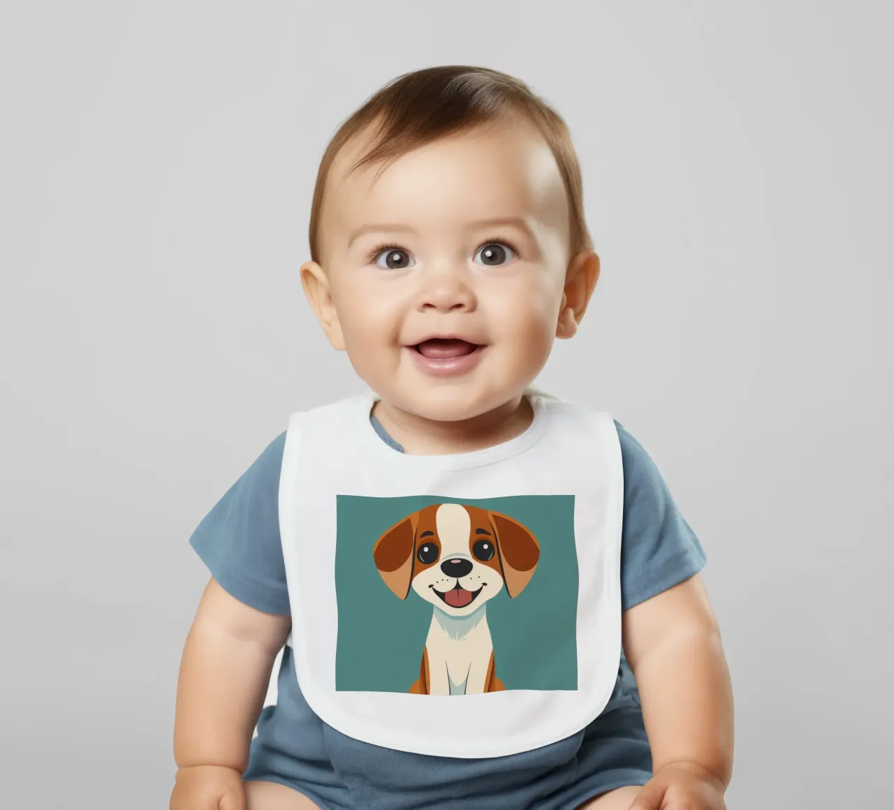 Cucciolo carino e allegro con un grande sorriso e un atteggiamento giocoso bavaglino da DesignDoodle