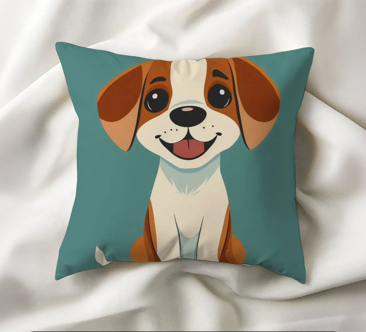 Cucciolo carino e allegro con un grande sorriso e un atteggiamento giocoso cuscino da DesignDoodle