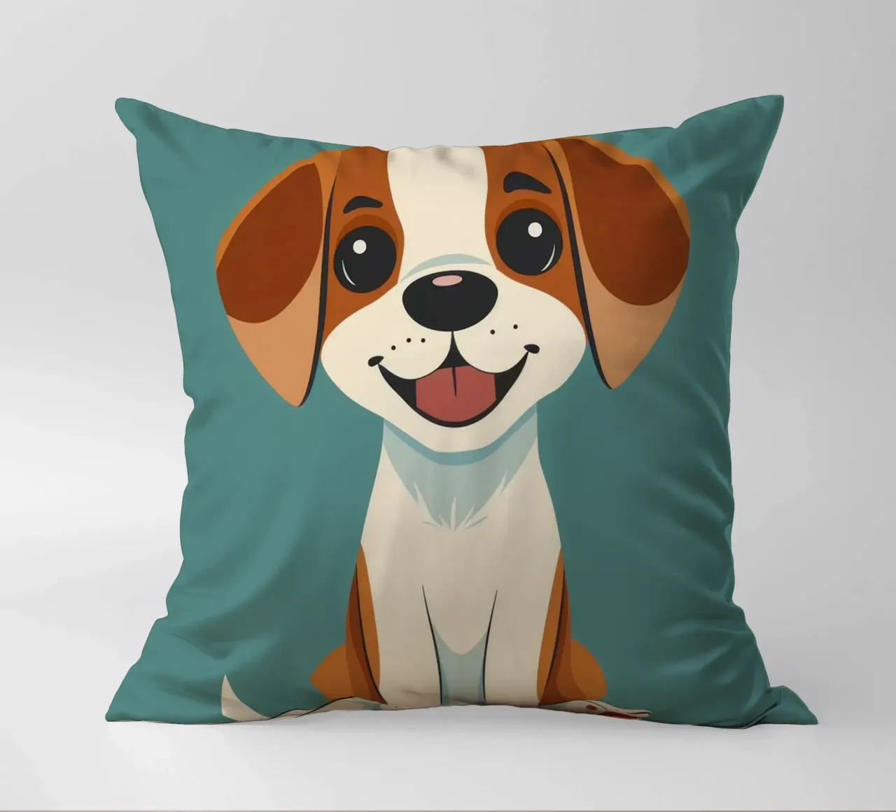 Chiot mignon et joyeux avec un grand sourire et une attitude enjouée coussin de DesignDoodle