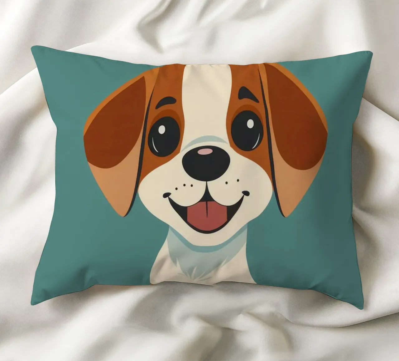 Chiot mignon et joyeux avec un grand sourire et une attitude enjouée coussin de DesignDoodle