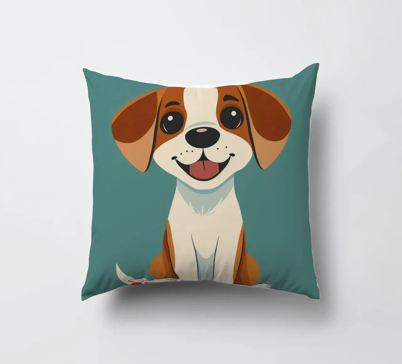 Cucciolo carino e allegro con un grande sorriso e un atteggiamento giocoso cuscino da DesignDoodle