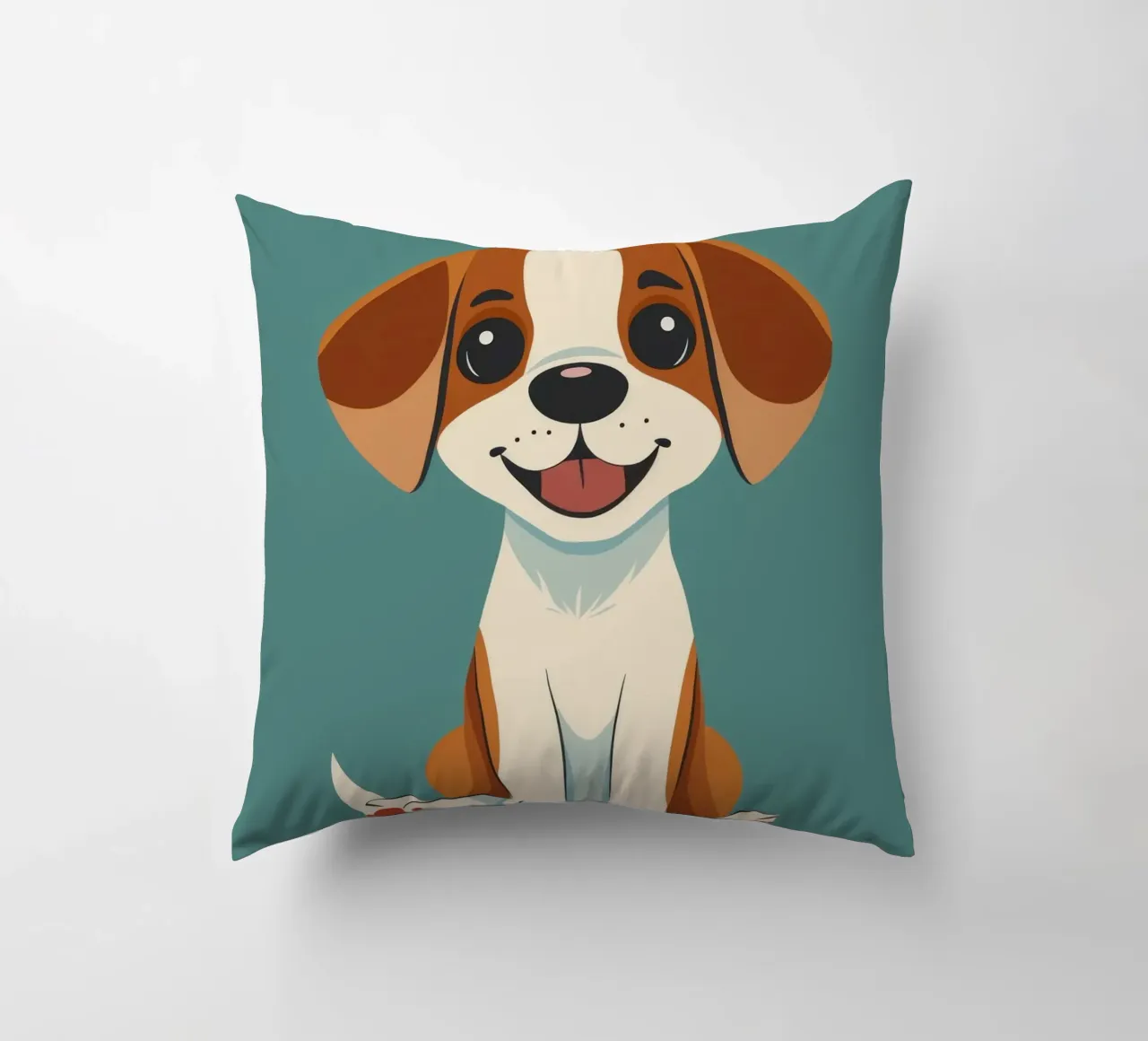 Chiot mignon et joyeux avec un grand sourire et une attitude enjouée coussin de DesignDoodle