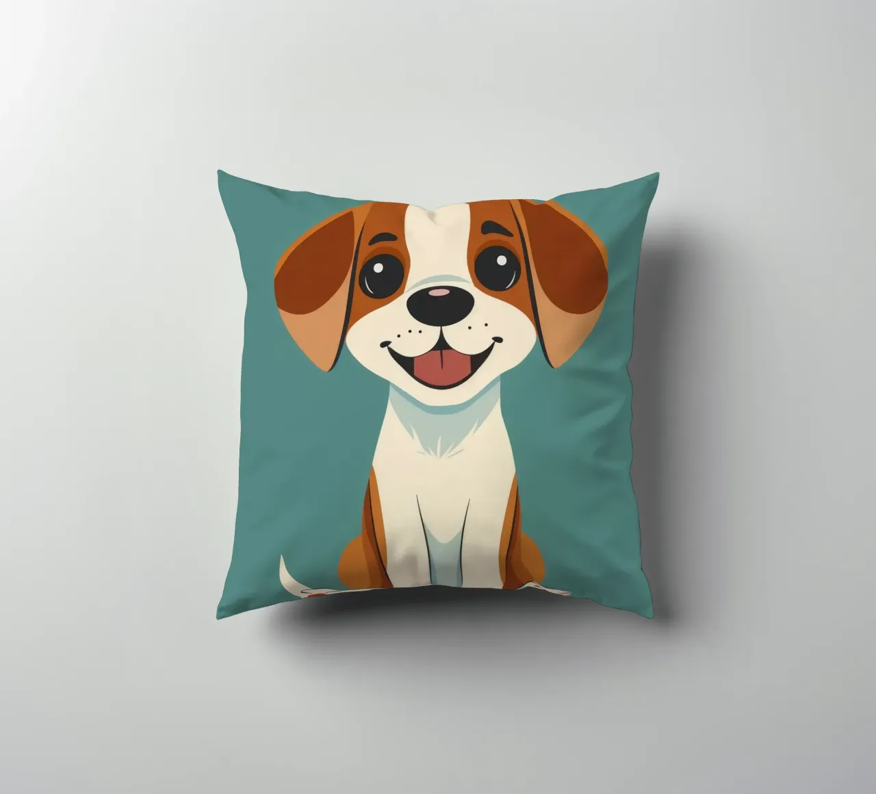 Cucciolo carino e allegro con un grande sorriso e un atteggiamento giocoso cuscino da DesignDoodle