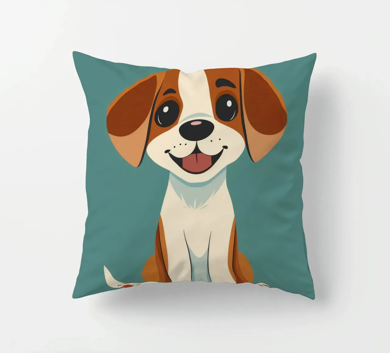 Chiot mignon et joyeux avec un grand sourire et une attitude enjouée coussin de DesignDoodle