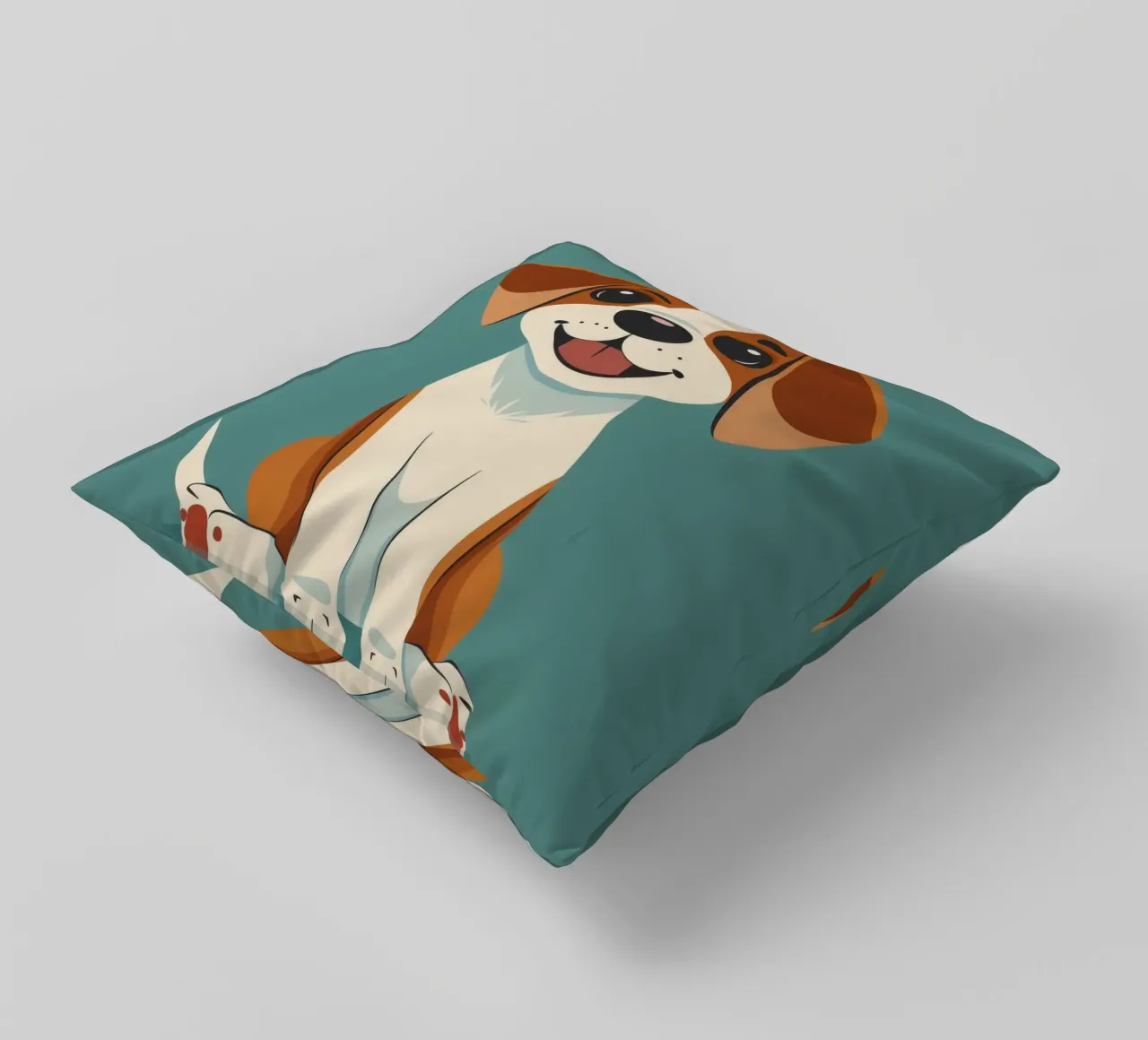 Chiot mignon et joyeux avec un grand sourire et une attitude enjouée coussin de DesignDoodle