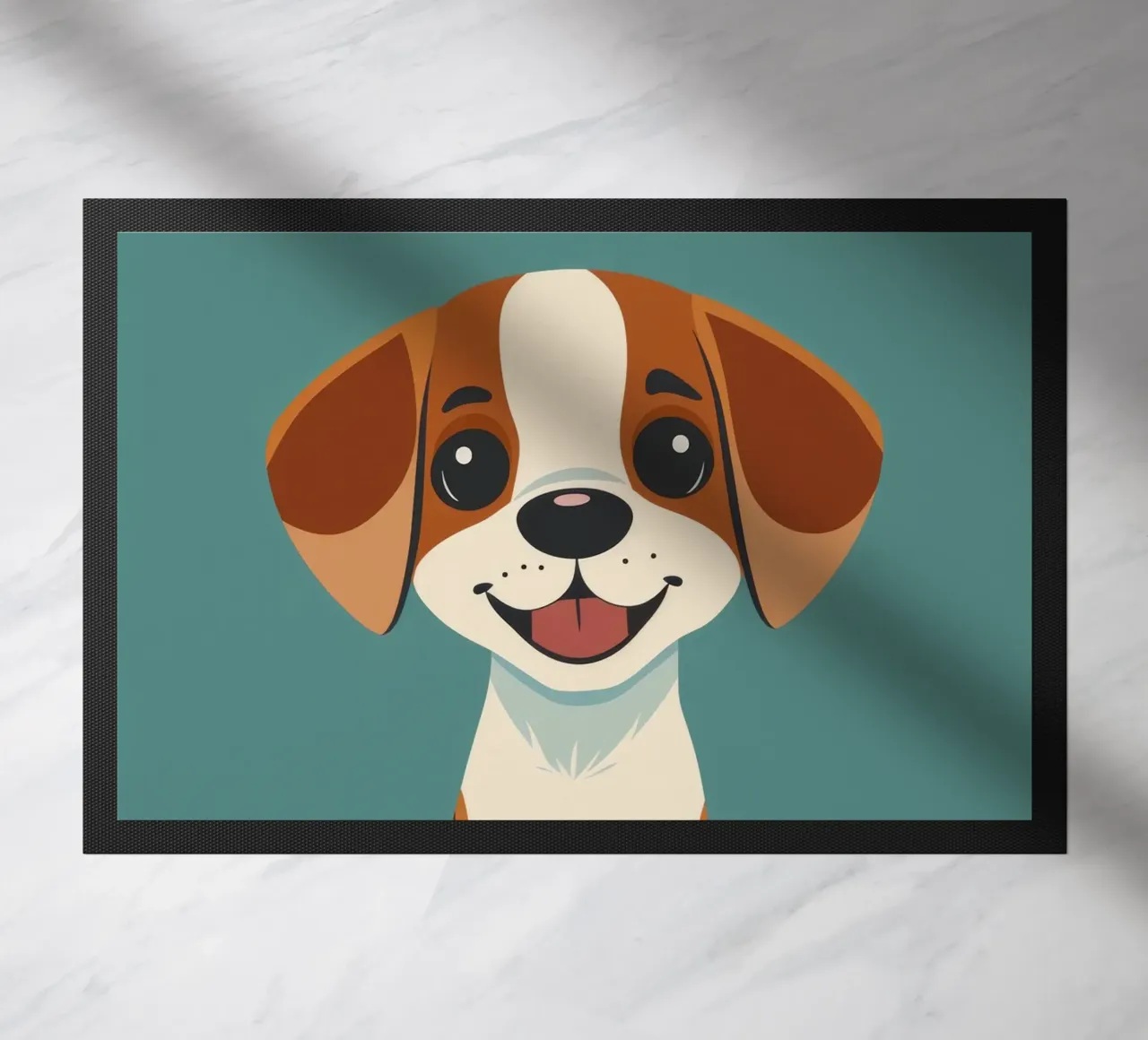 Cucciolo carino e allegro con un grande sorriso e un atteggiamento giocoso zerbino da DesignDoodle