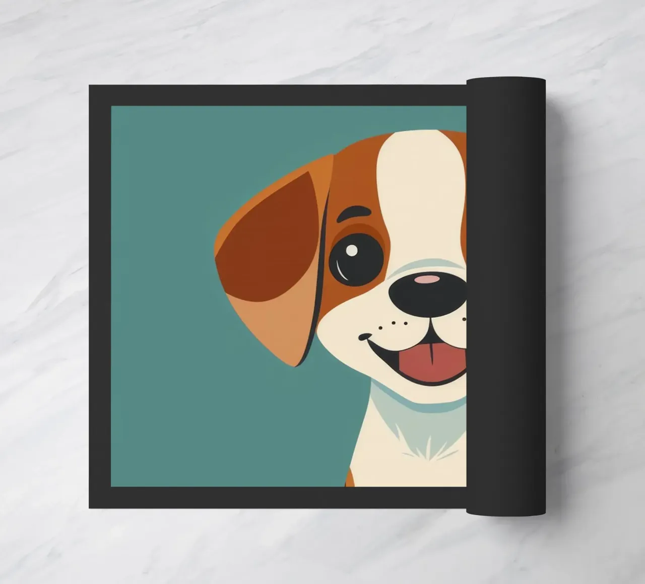 Cucciolo carino e allegro con un grande sorriso e un atteggiamento giocoso zerbino da DesignDoodle