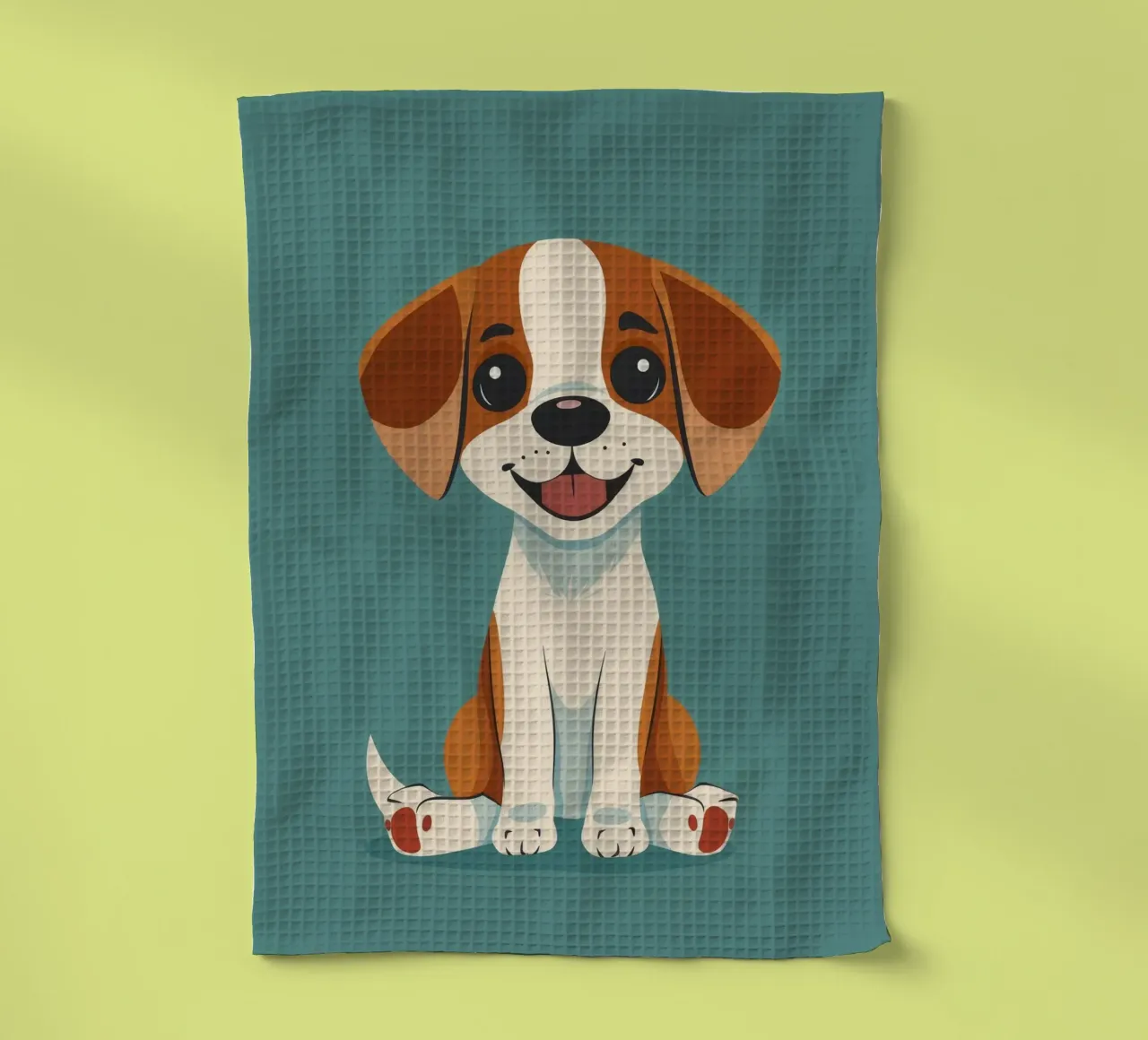 Chiot mignon et joyeux avec un grand sourire et une attitude enjouée torchon de DesignDoodle