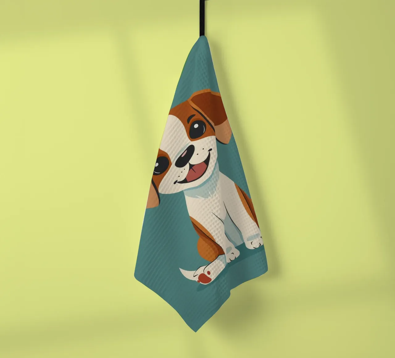 Chiot mignon et joyeux avec un grand sourire et une attitude enjouée torchon de DesignDoodle