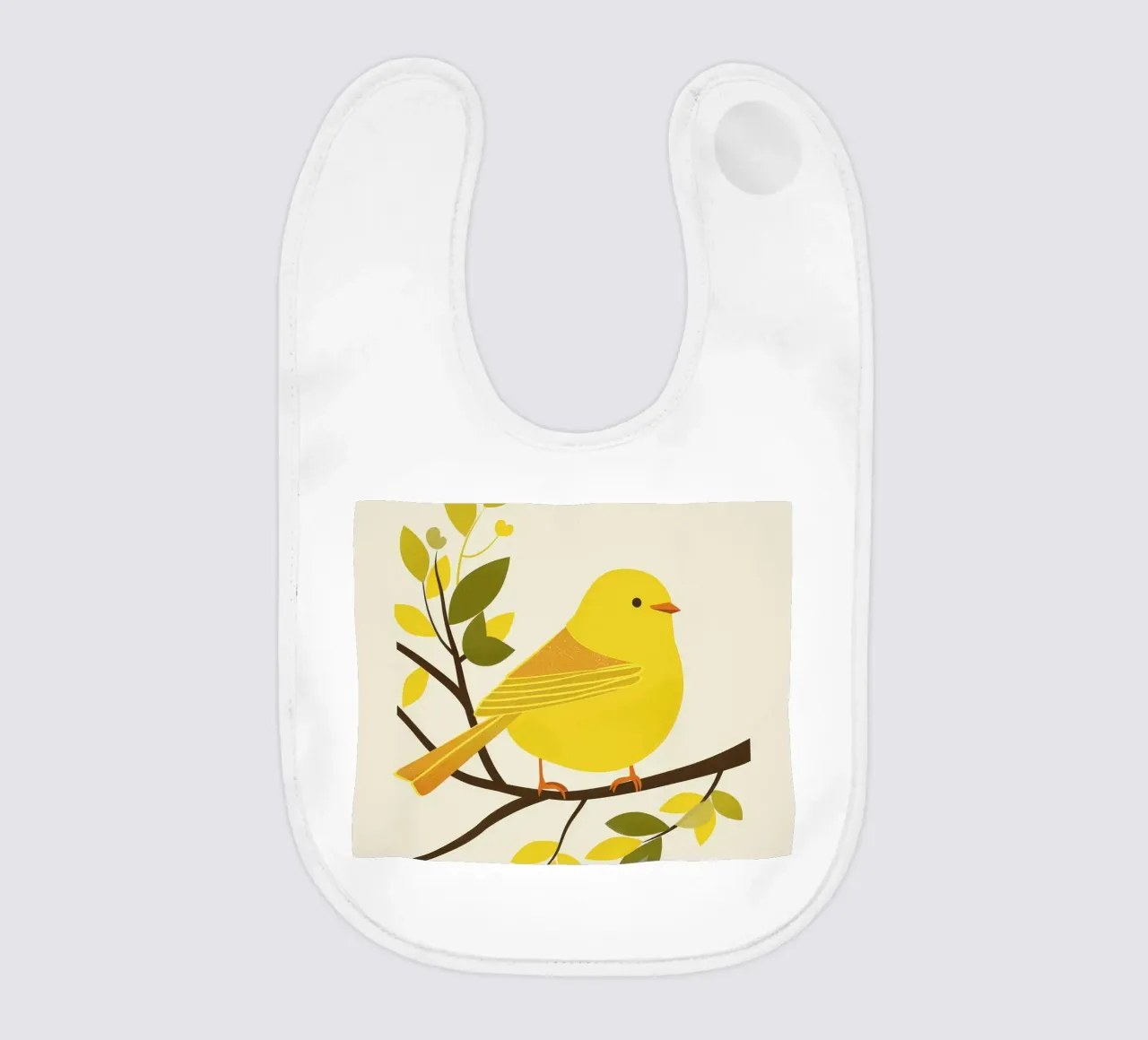 Canari jaune vif assis sur une branche avec un vert luxuriant bavoir de DesignDoodle