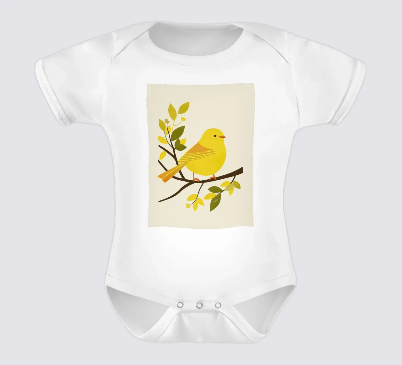 Canari jaune vif assis sur une branche avec un vert luxuriant body bébé de DesignDoodle