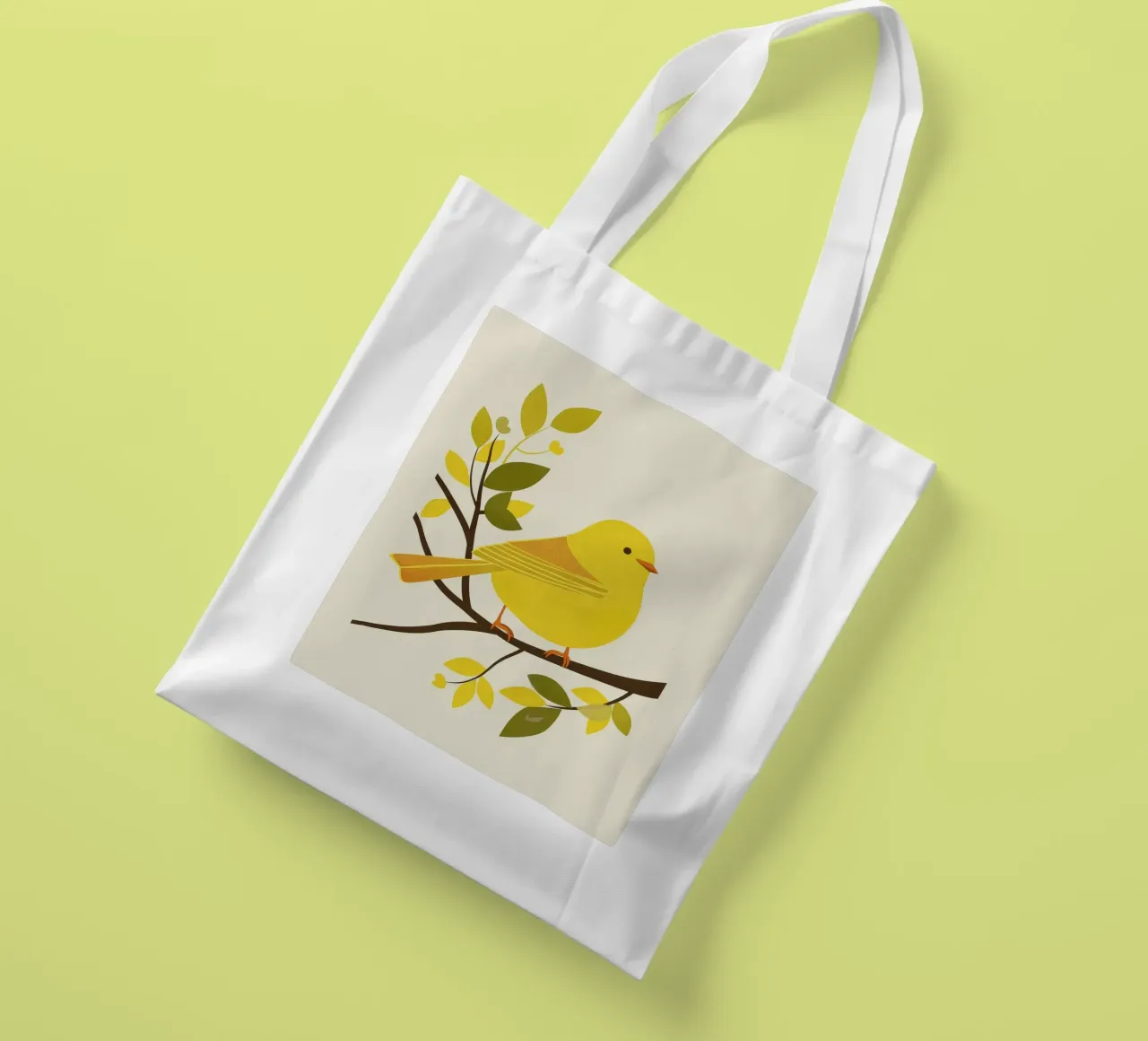 Canari jaune vif assis sur une branche avec un vert luxuriant tote bag de DesignDoodle