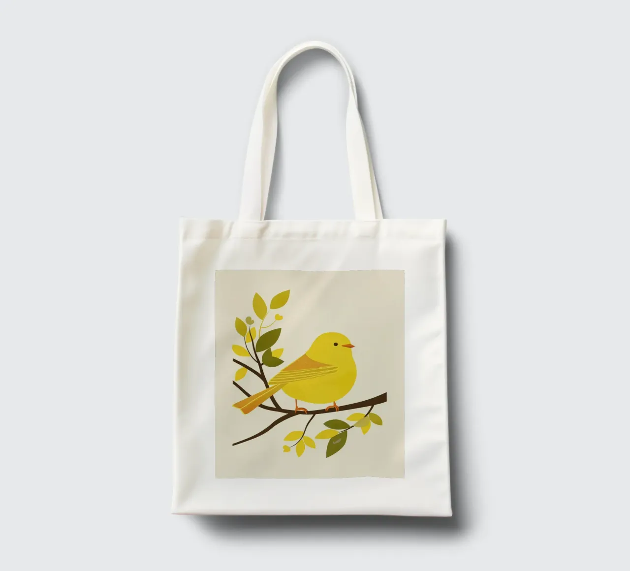 Canari jaune vif assis sur une branche avec un vert luxuriant tote bag de DesignDoodle