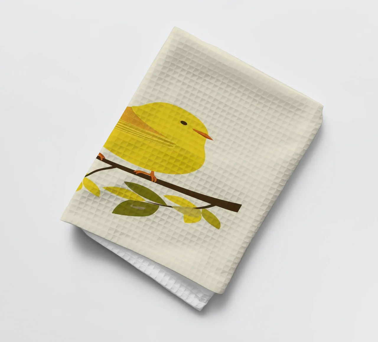 Canari jaune vif assis sur une branche avec un vert luxuriant torchon de DesignDoodle