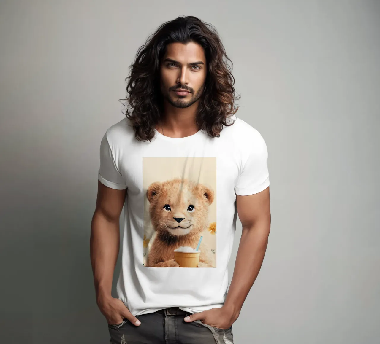 Eroe #45: Leonessa in una calda giornata estiva con una bevanda fresca t-shirt da farbenhelden