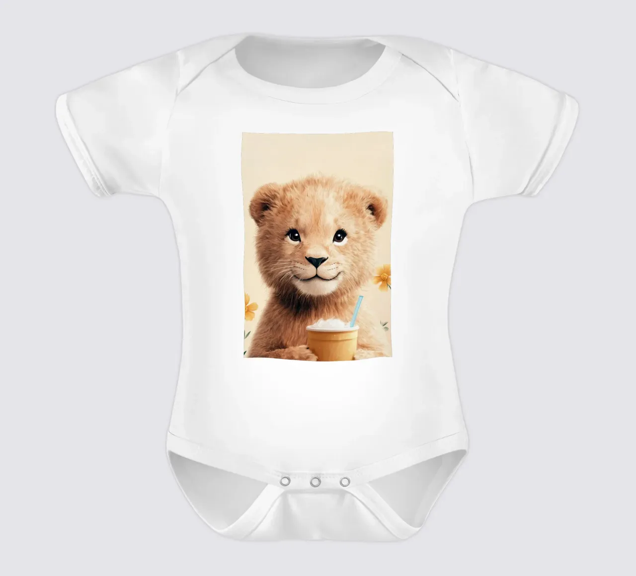 Hero #45: Lioness on a hot summer's day with a cool drink short-sleeve baby romper by farbenhelden