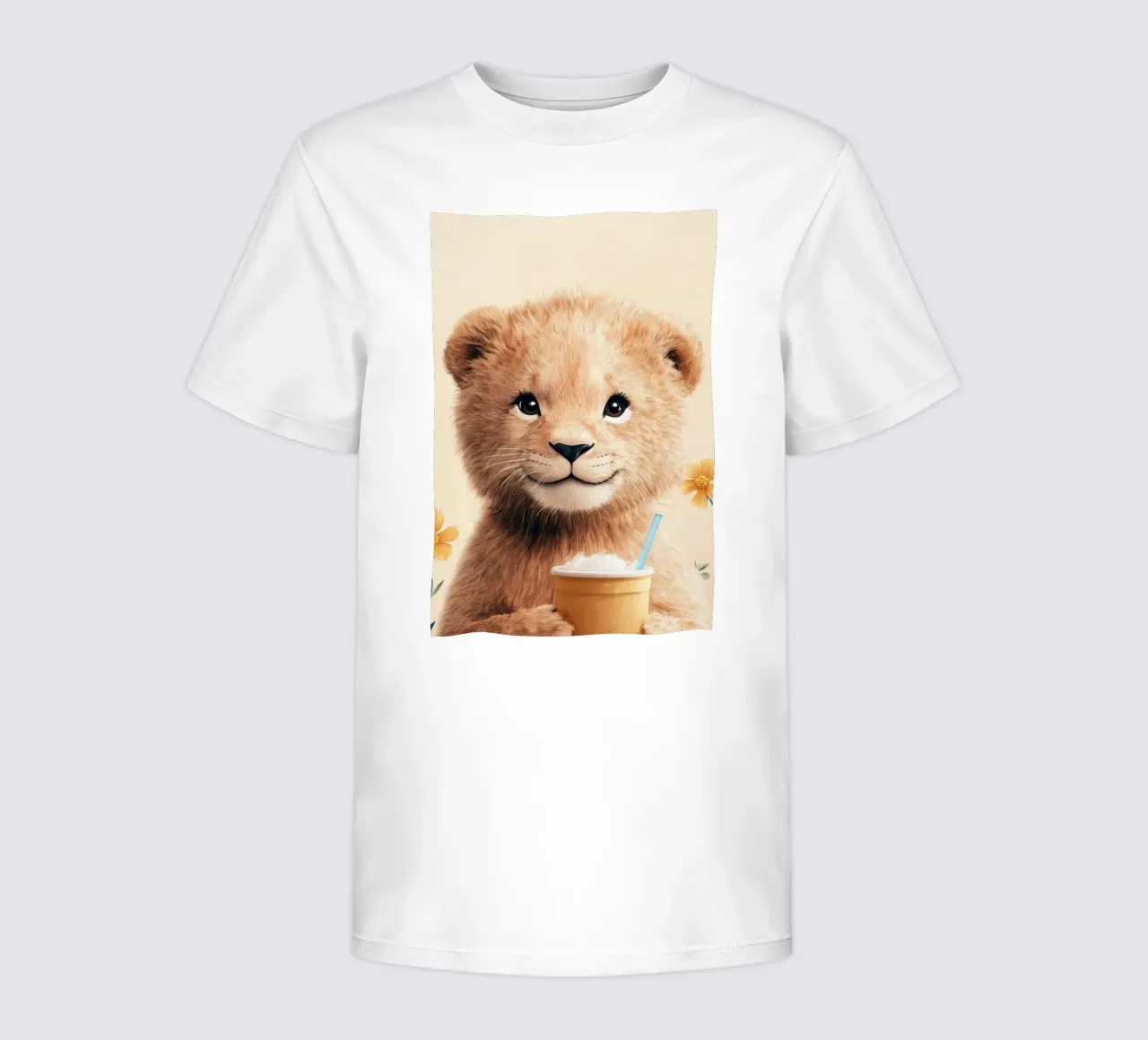 Hero #45: Lioness on a hot summer's day with a cool drink kids t-shirt by farbenhelden